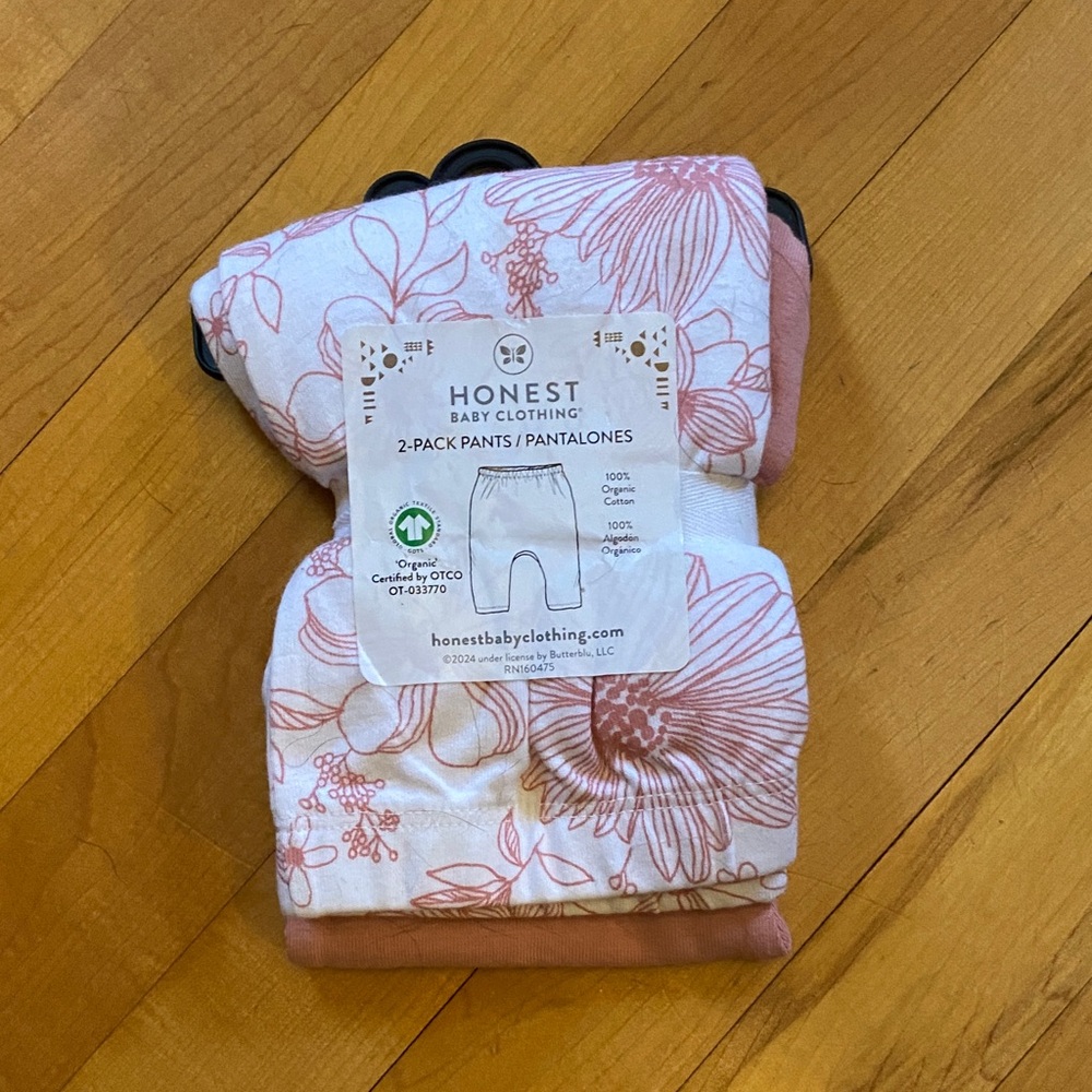 NWT Honest Baby Clothing organic 2 pack footless harem pant Floral pink 24 mo